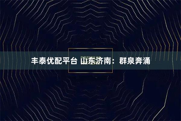 丰泰优配平台 山东济南：群泉奔涌